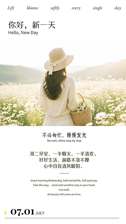 早安日签雏菊胶片治愈文艺美业企业宣传竖版海报
