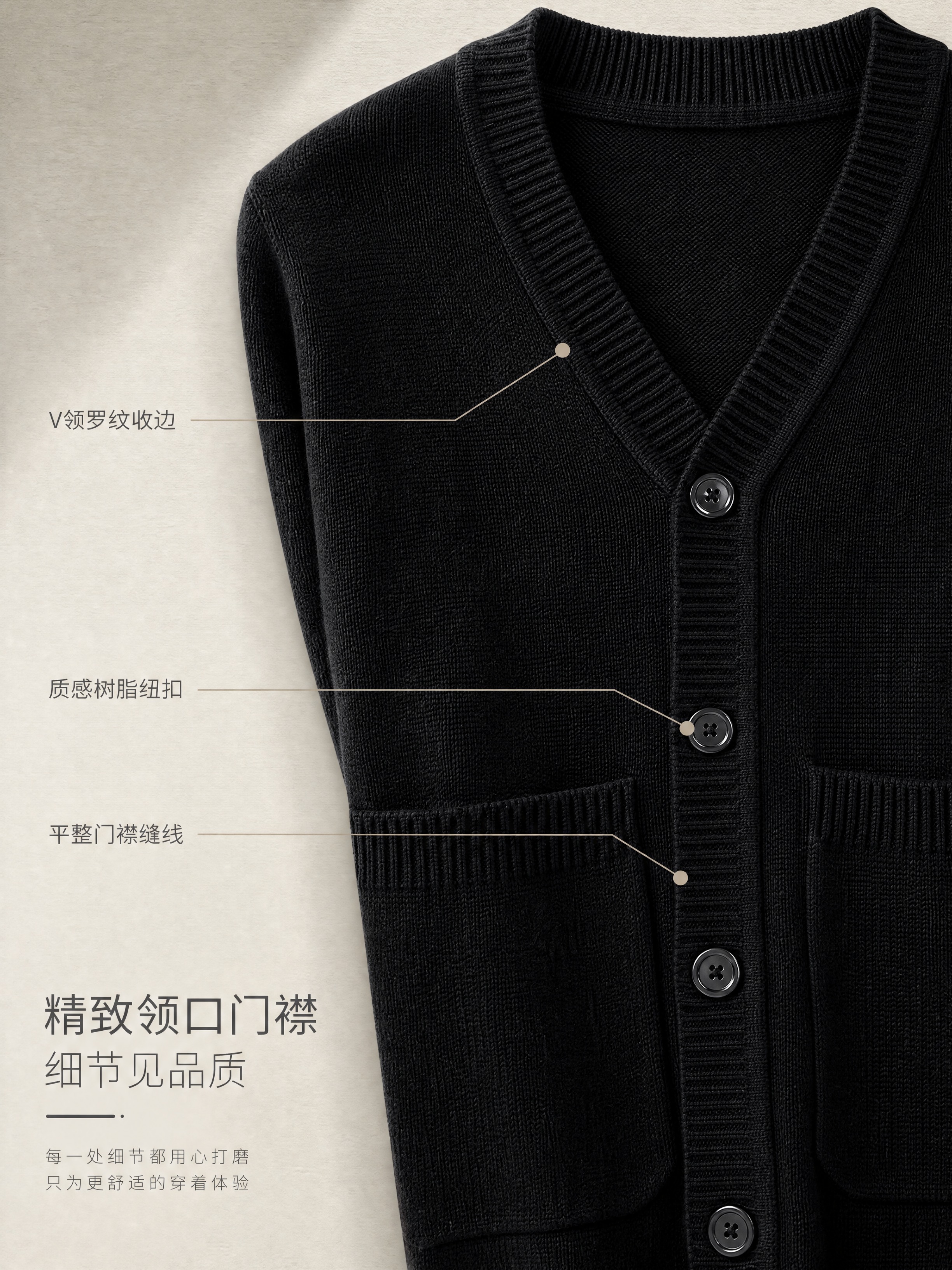 [商品] 使用【图1】黑色V领针织开衫毛衣；商品处理：保留V领… - 图片创意预览