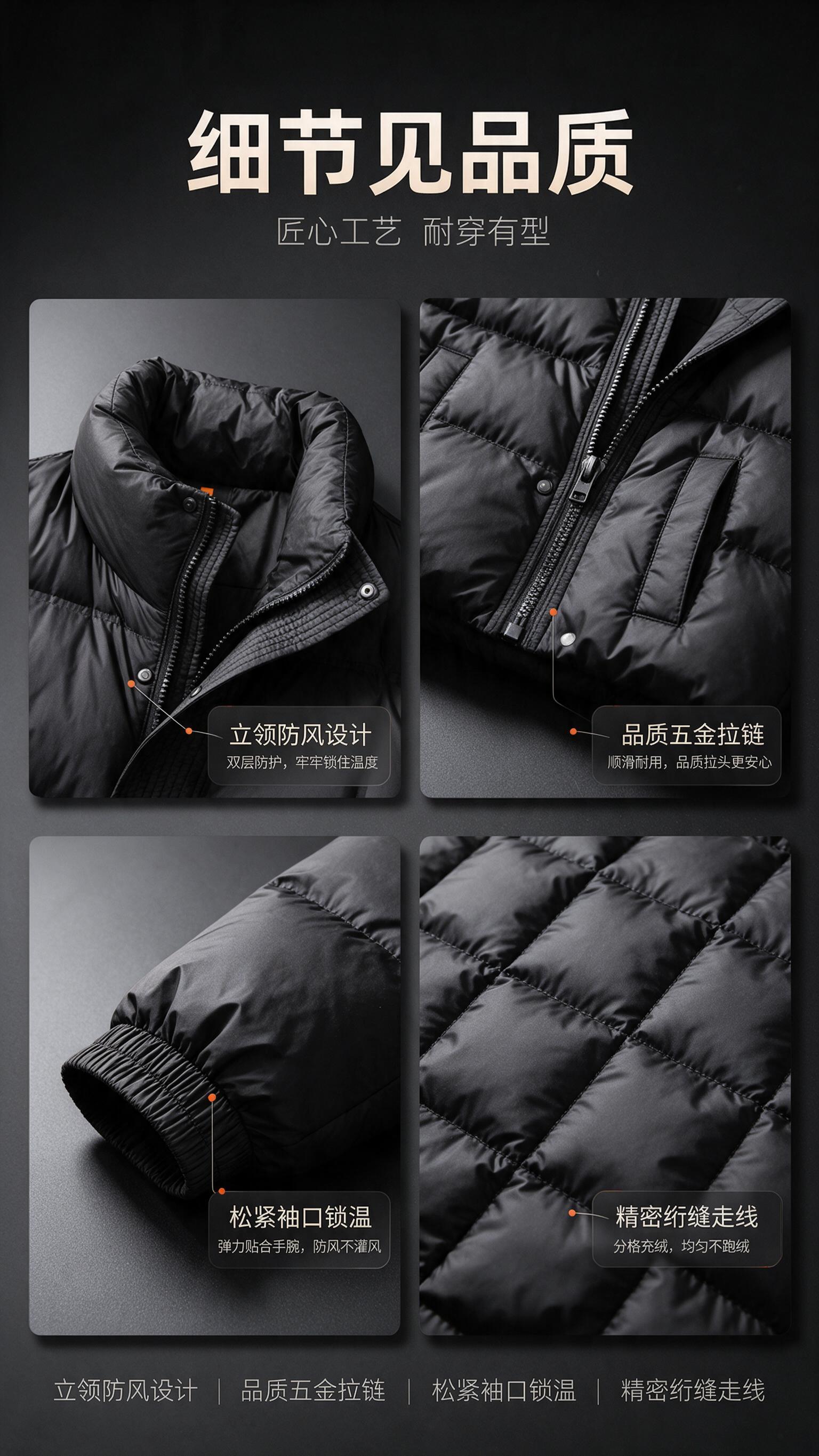 [商品] 使用【图1】黑色立领短款面包羽绒服；商品处理：保留立… - 图片创意预览