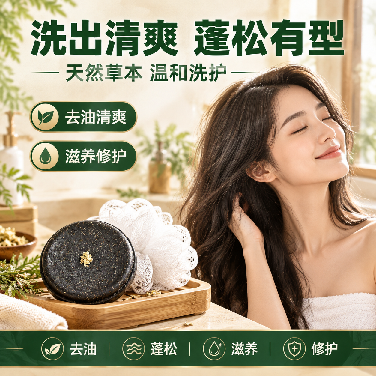 [主图-6] 真人使用效果图，展示洗发后清爽蓬松的真实状态并承… - 图片创意预览