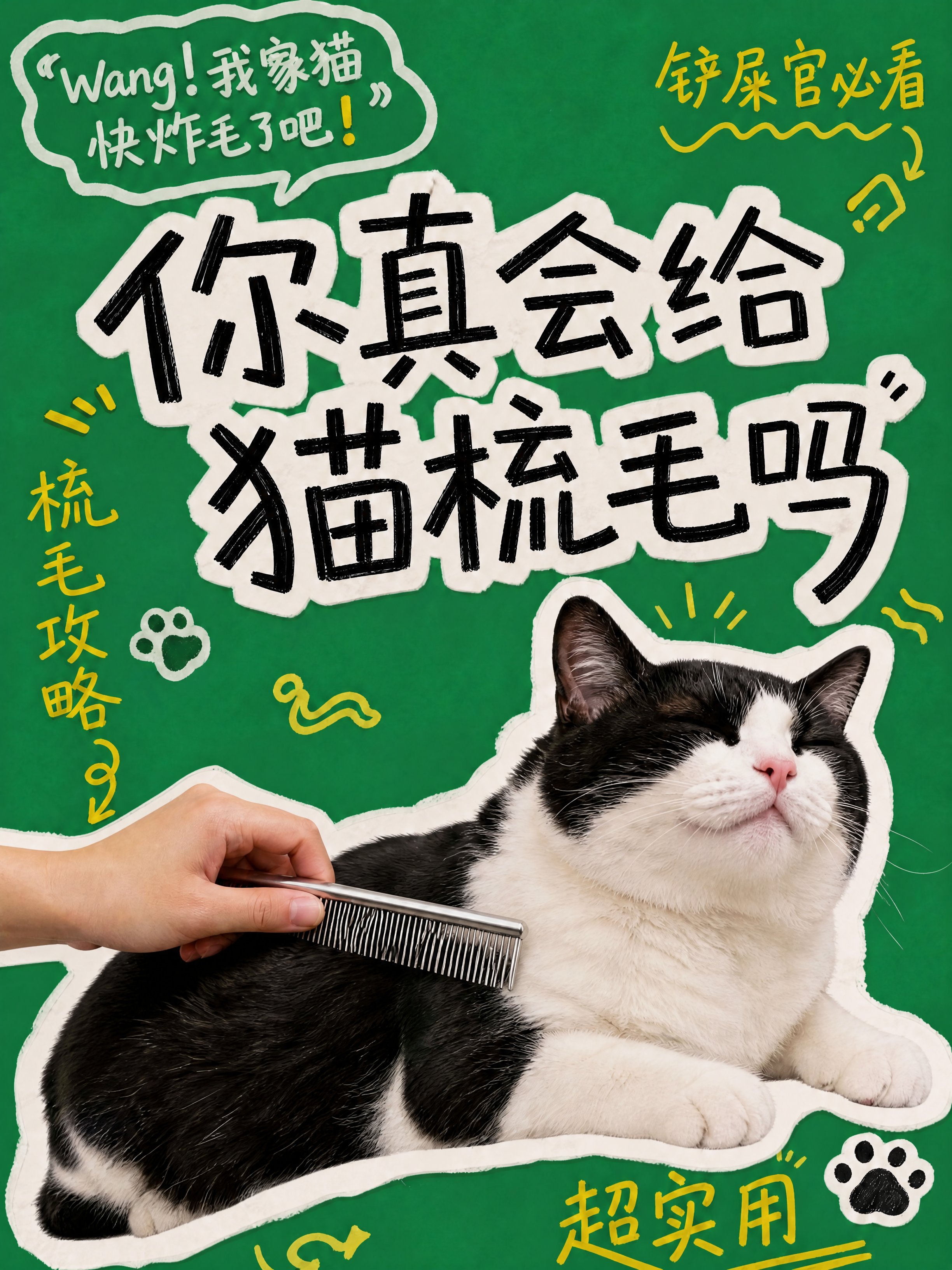 将图中的猫咪（含梳毛的手和密齿梳）整体放大20%，猫咪主体更突… - 图片创意预览