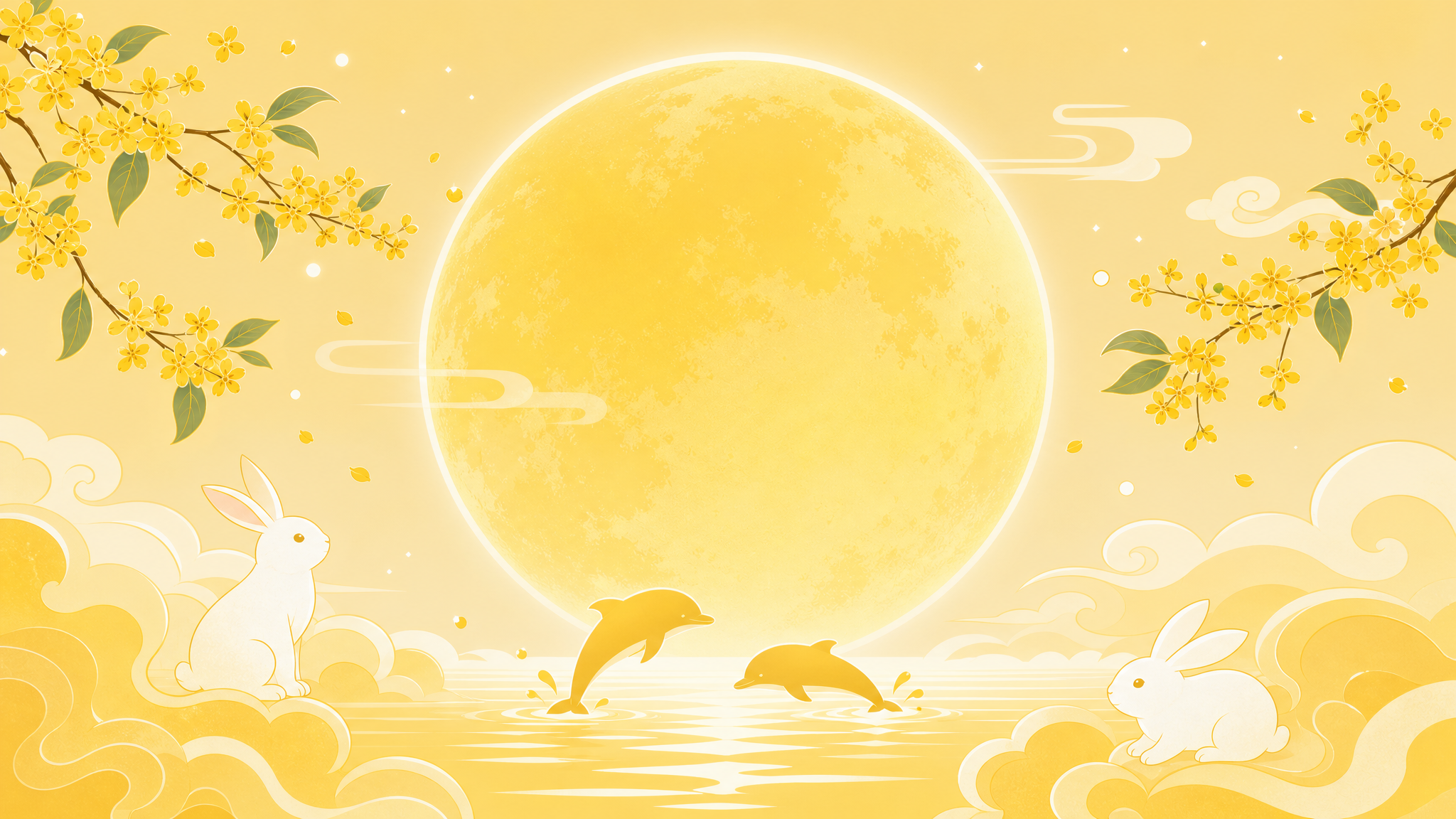 新中式扁平插画风格，主色调为金黄色，16:9比例，画面中央是一… - 图片创意预览