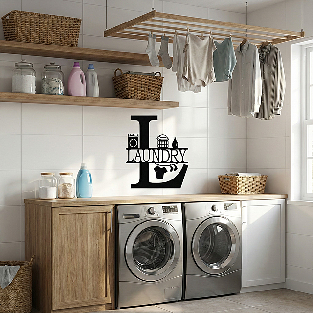 把这个洗衣房挂壁装饰的背景改为洗衣房
