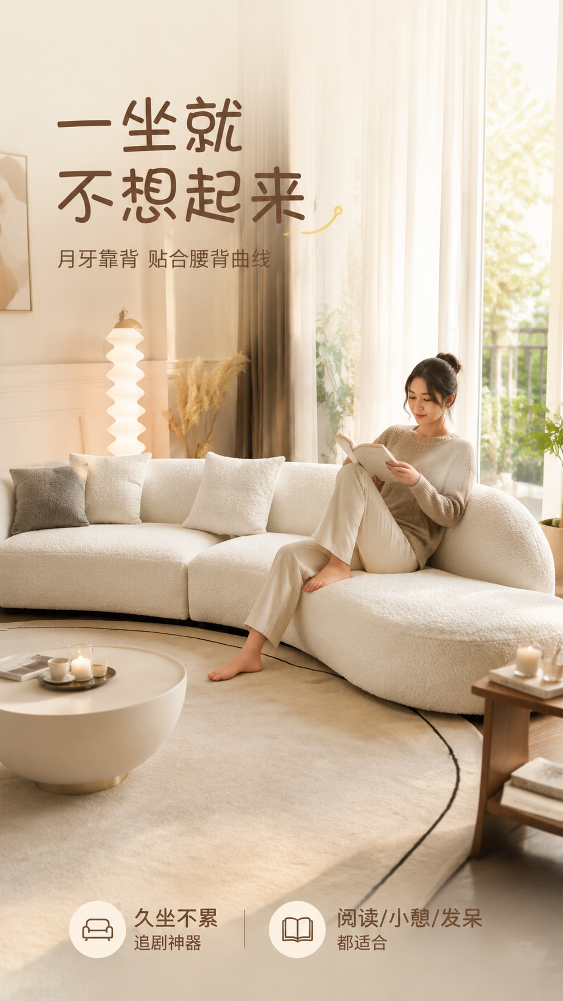[第5屏] 沉浸体验屏-模特坐靠舒适使用态。本屏使用【图1】作… - 图片创意预览