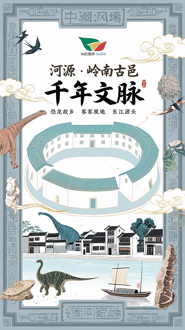 帮我生成一张广东河源的宣传图关于历史文化