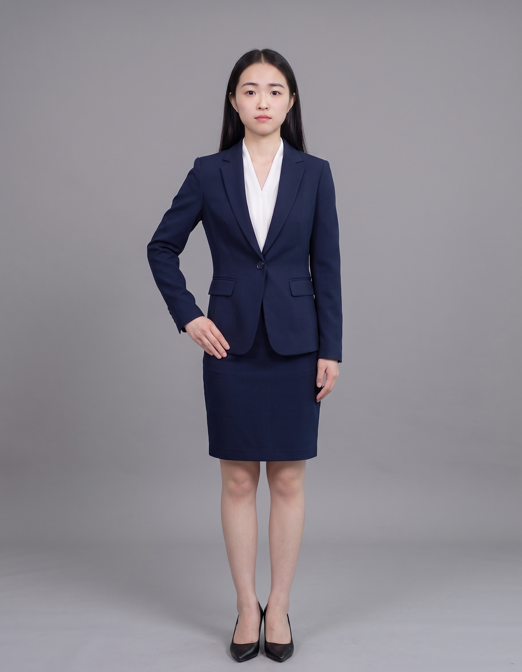 更换纯色背景，穿职业裙装，手上不需要拿文件 - 图片创意预览