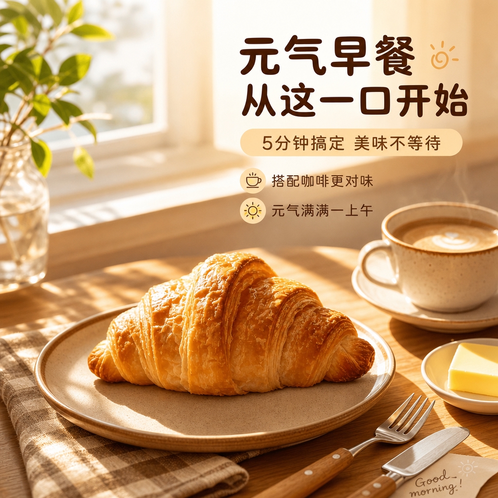 [商品] 使用【图1】晨光牛角包；保留牛角包造型、酥皮纹理和金… - 图片创意预览