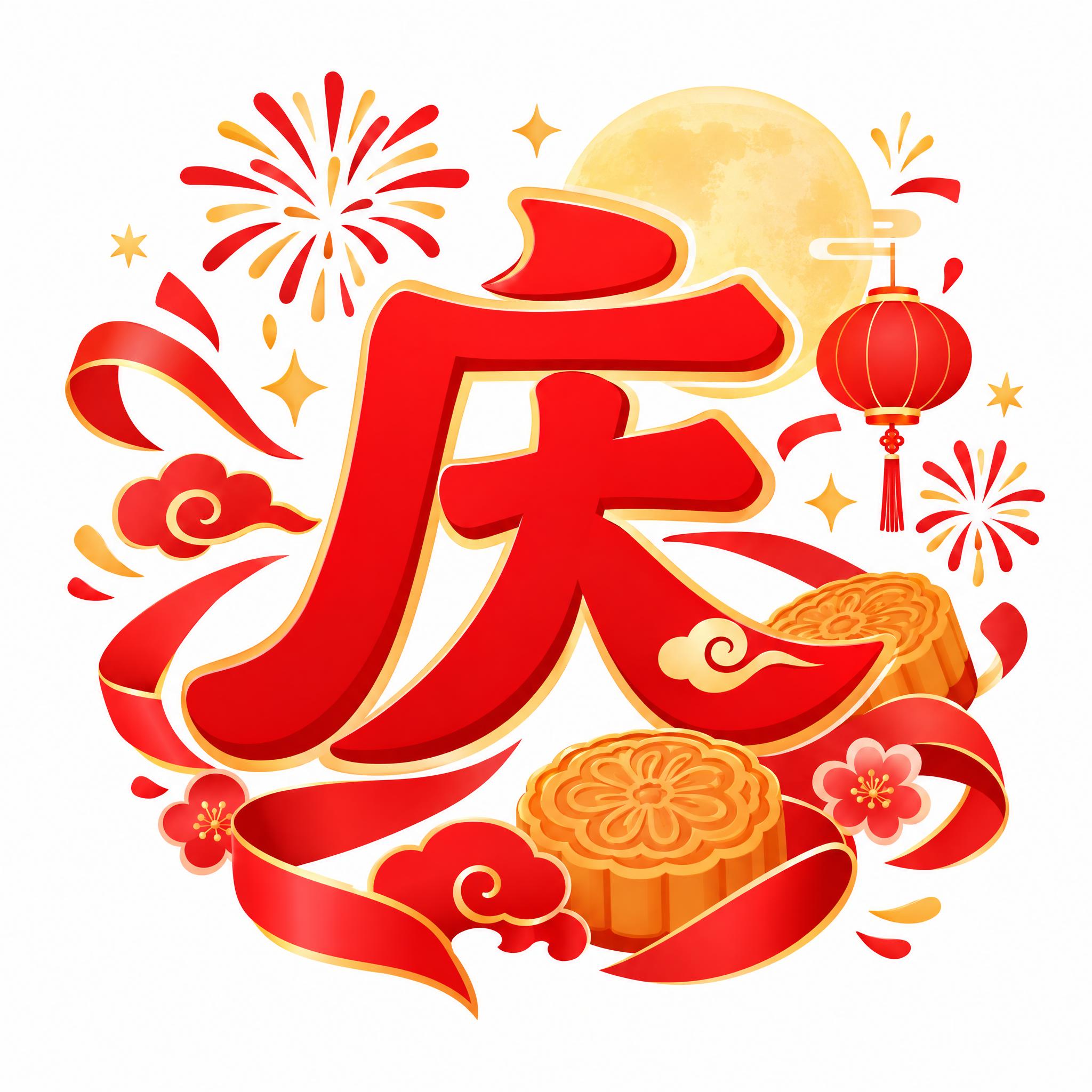 中秋节商城小图标，中心是一个大大的红色'庆'字，字体喜庆有设计… - 图片创意预览