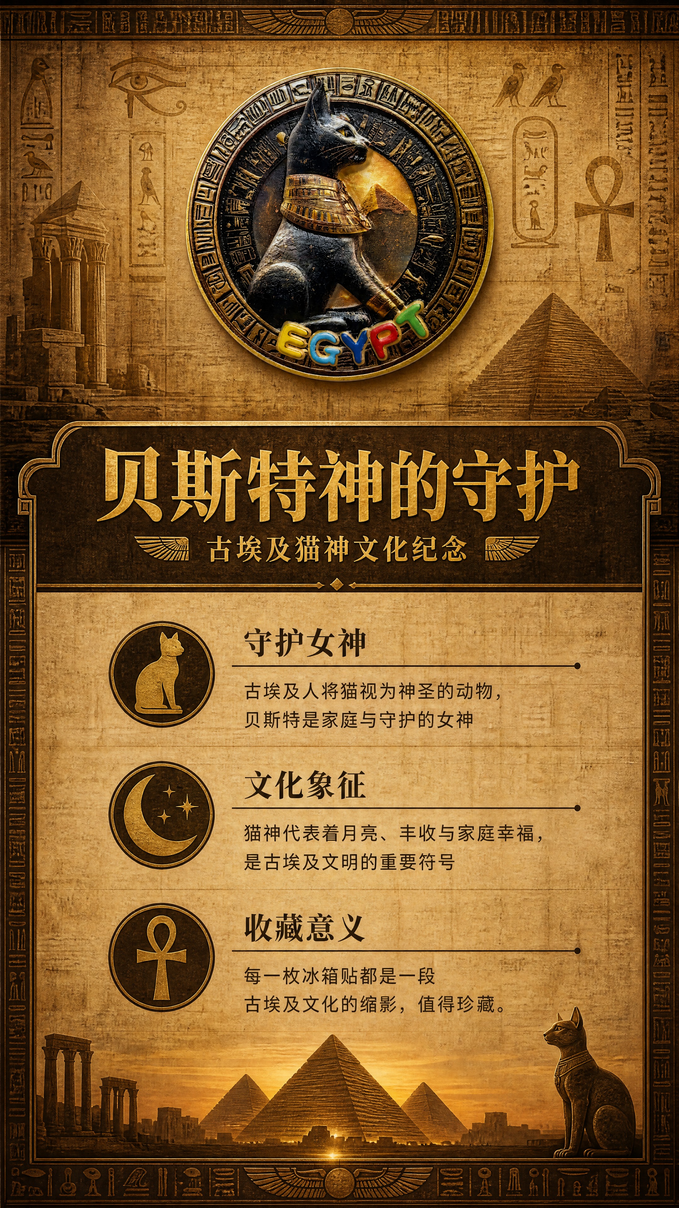 [商品] 使用【图1】古埃及猫神贝斯特立体浮雕圆形冰箱贴；保留… - 图片创意预览