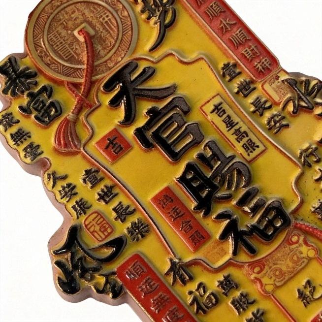 [主图-3] 天官赐福国风冰箱贴细节特写展示图。
[氛围风格] 专业质感，突出工艺细节，简洁干净。
[画质] 商业摄影微距质感，超高清细节，纹理清晰，画面干净高级。
[元素] 放大展示天官赐福国风冰箱预览效果