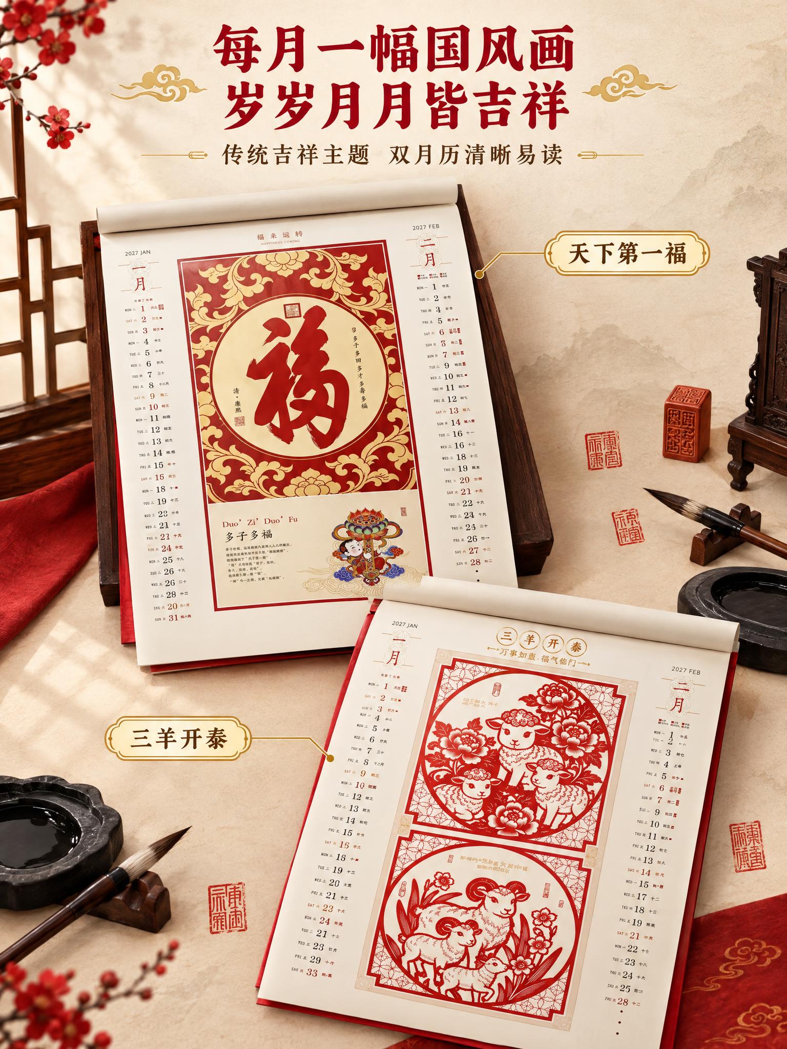 [商品] 使用【图1】康熙福字内页款与【图2】三羊开泰剪纸内页… - 图片创意预览