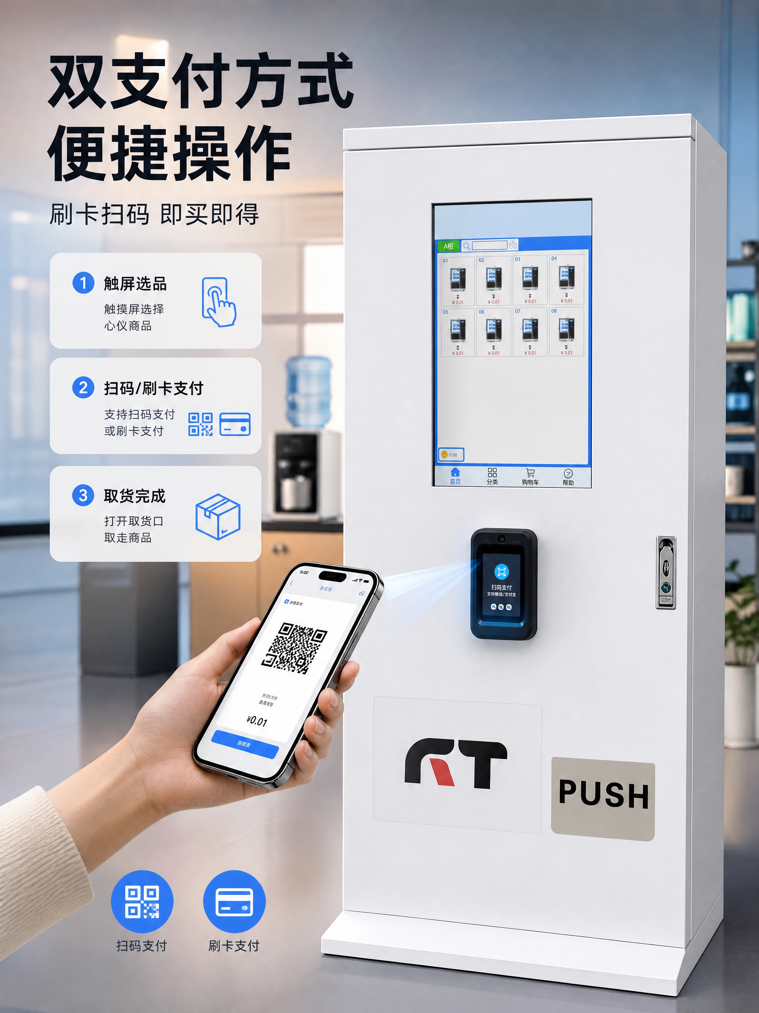 [商品] 使用【图1】立式白色自动售货机；保留整体结构、屏幕、… - 图片创意预览