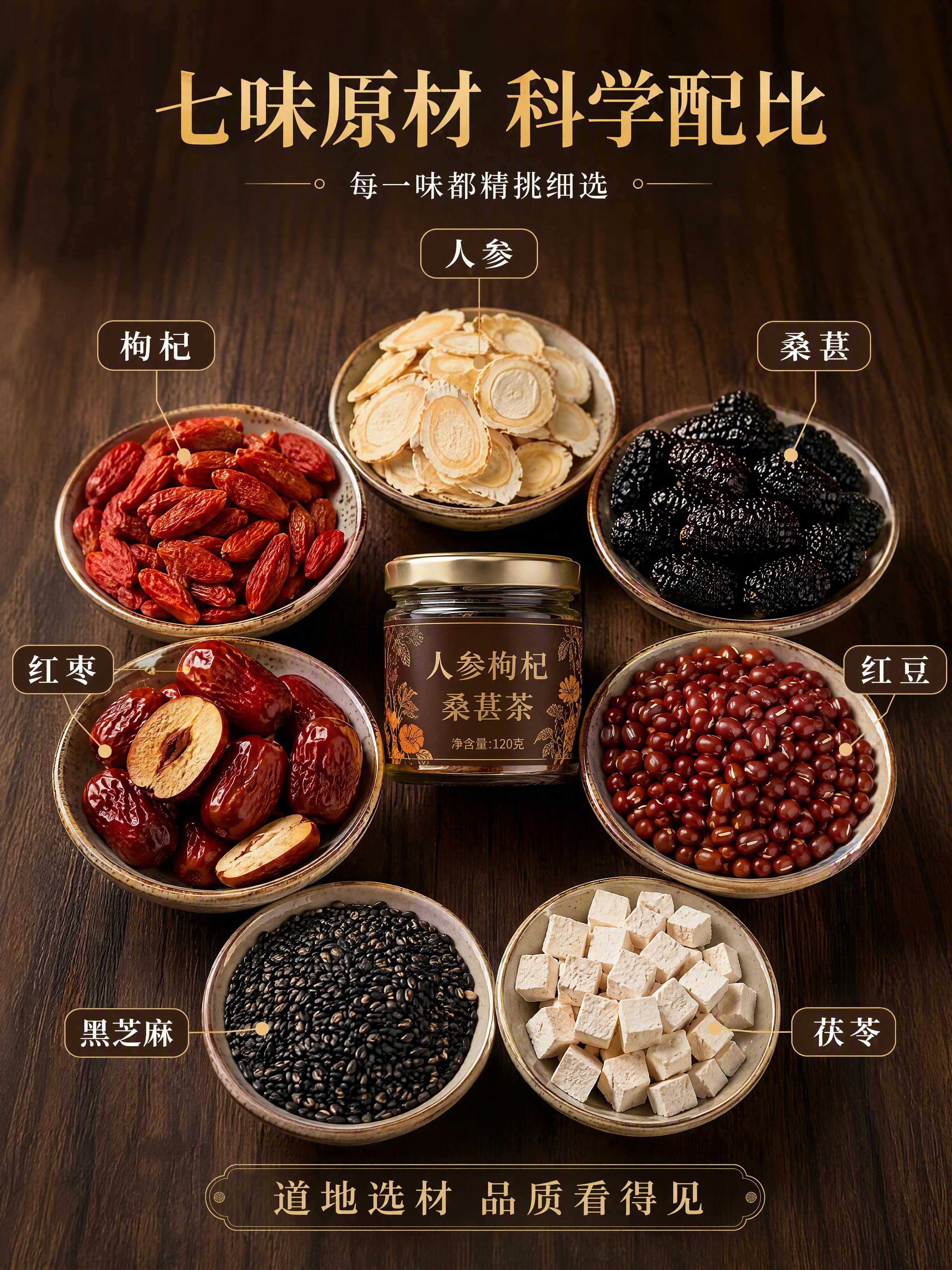 [第2张] 详情页成分展示-七味原材微距平铺图。本张为成分专页… - 图片创意预览