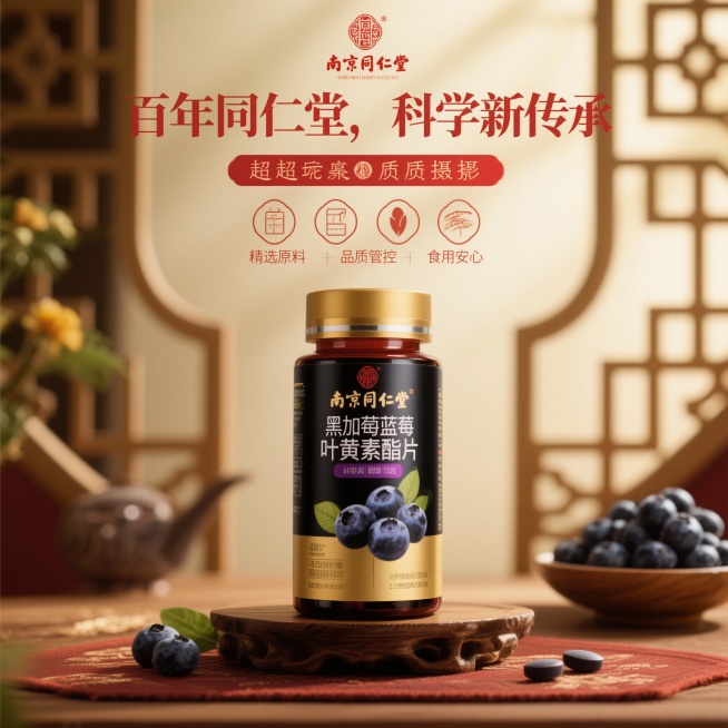 帮我出几张产品主图，保留产品图片不做更改整套主图将围绕 “科学护眼、品牌信赖、场景共鸣” 展开，色调建议采用保护视力的蓝紫色系（象征蓝莓、黑加仑）与黄绿色系（象征叶黄素），搭配干净清爽的背景。第6张：预览效果