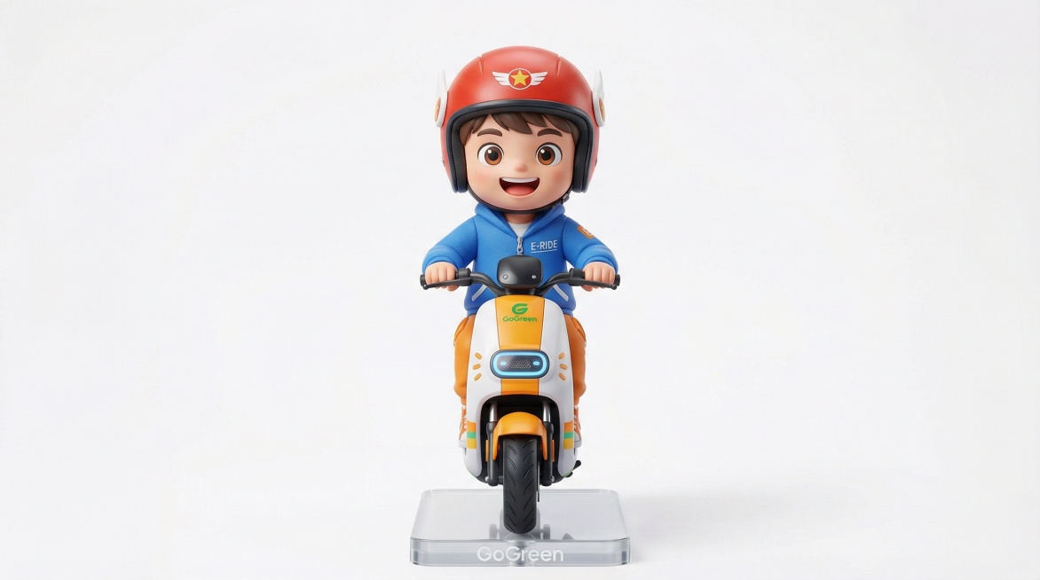 将图中卡通Q版3D男孩转换为角色手办，生成正面视图，细节精致，质感真实预览效果