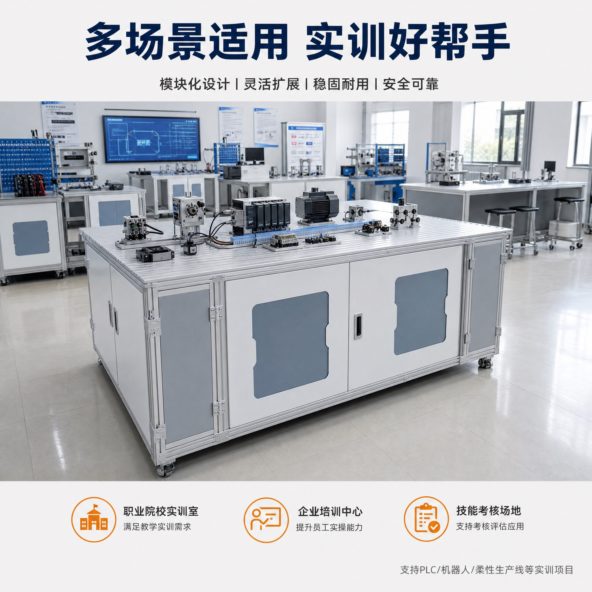 [主图-4] 应用场景图，展示实训台机架在职业院校实训室/培训… - 图片创意预览