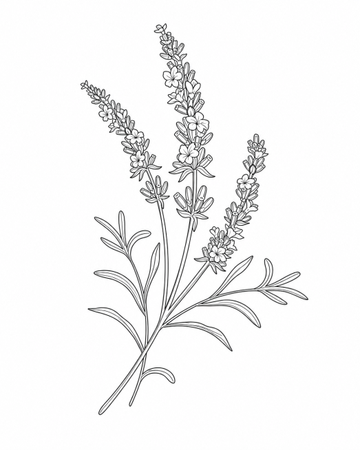 将这张薰衣草图片转换成黑白线描图，保留植物轮廓和细节预览效果