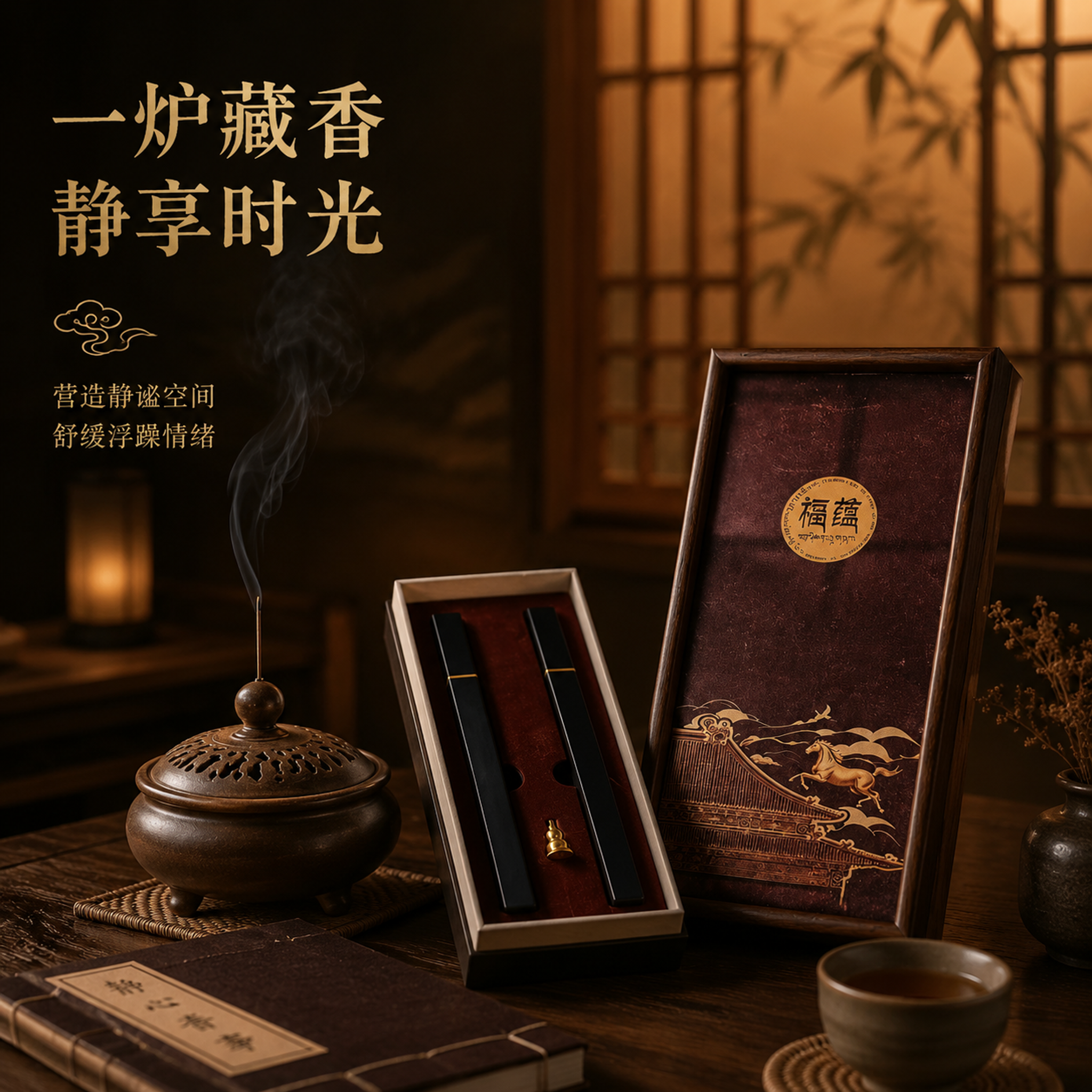 [主图-4] 氛围感静心香氛使用场景图，展示藏香营造静谧空间的… - 图片创意预览