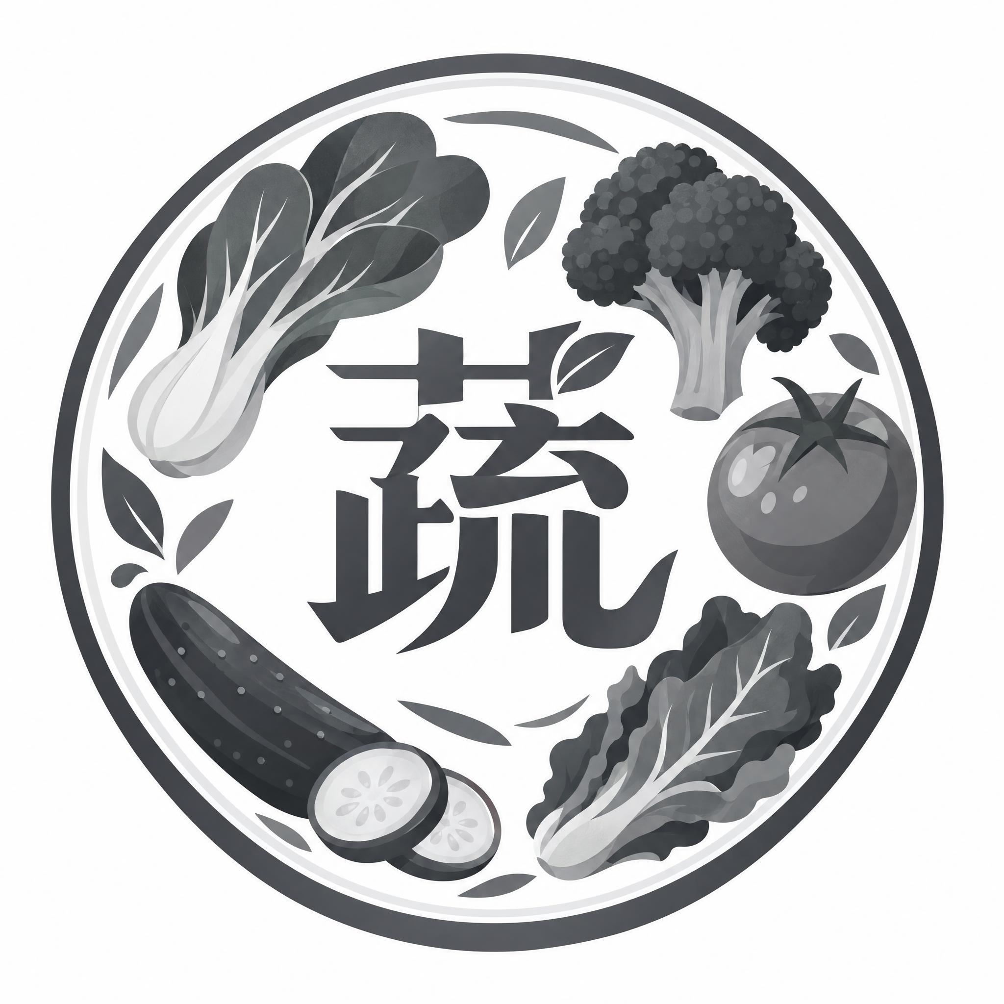 电商商城小图标，中心是一个大大的灰色'蔬'字，字体清新有设计感… - 图片创意预览