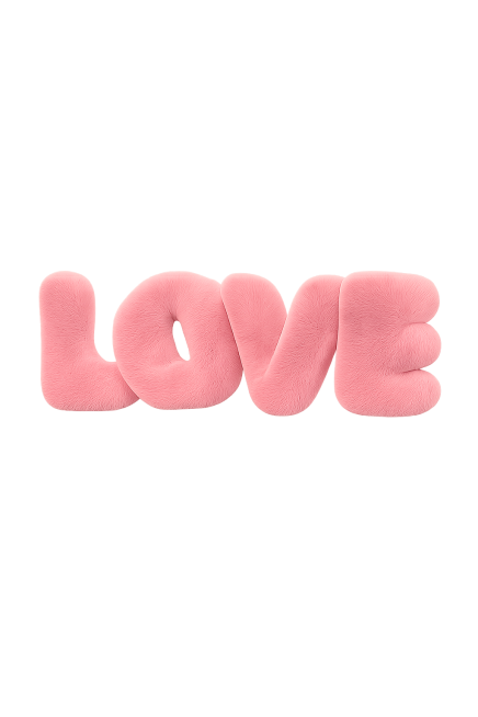 复刻图中的粉色毛绒材质英文字母LOVE，只保留这四个英文字母，背景设置为完全透明，字体样式和毛绒质感和参考图一模一样预览效果