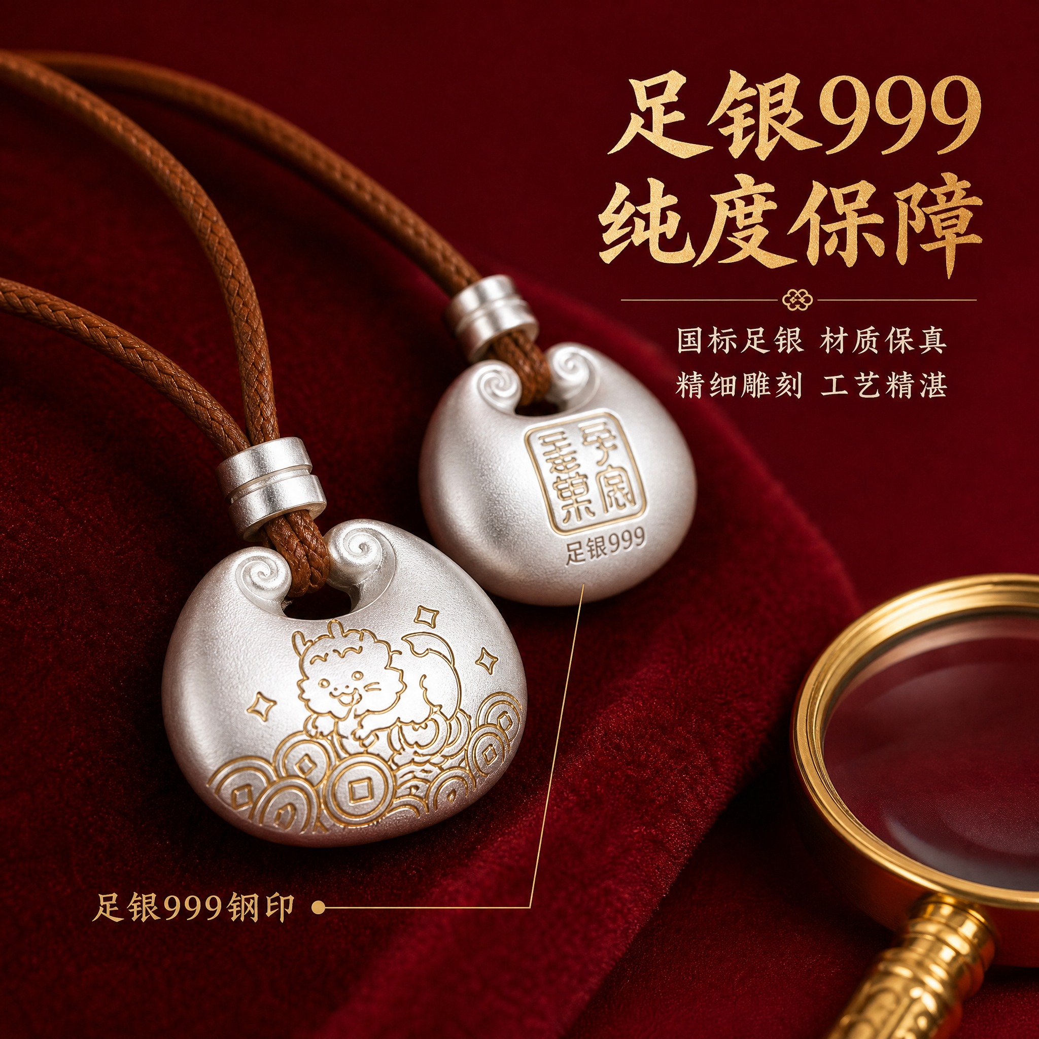 [主图-2] 足银999胖福生肖吊坠材质工艺展示，突出足银99… - 图片创意预览