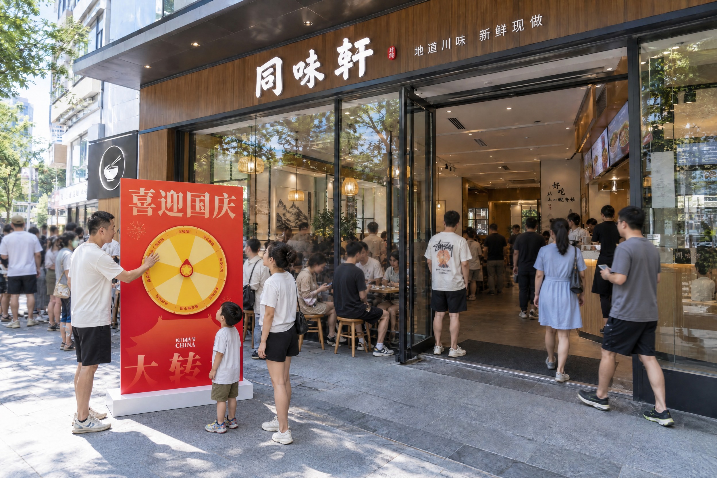 在图1的餐饮门店门口场景中，保持原有门店、门头、角度、光线、构… - 图片创意预览