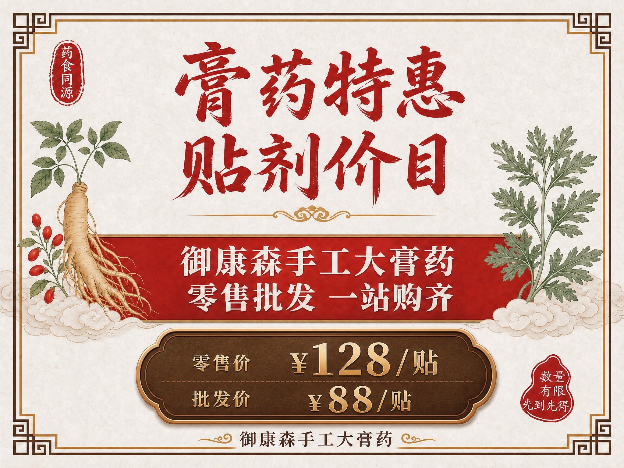 在原图基础上修改价格区域：将底部深棕色如意形金边底框内的内容改… - 图片创意预览