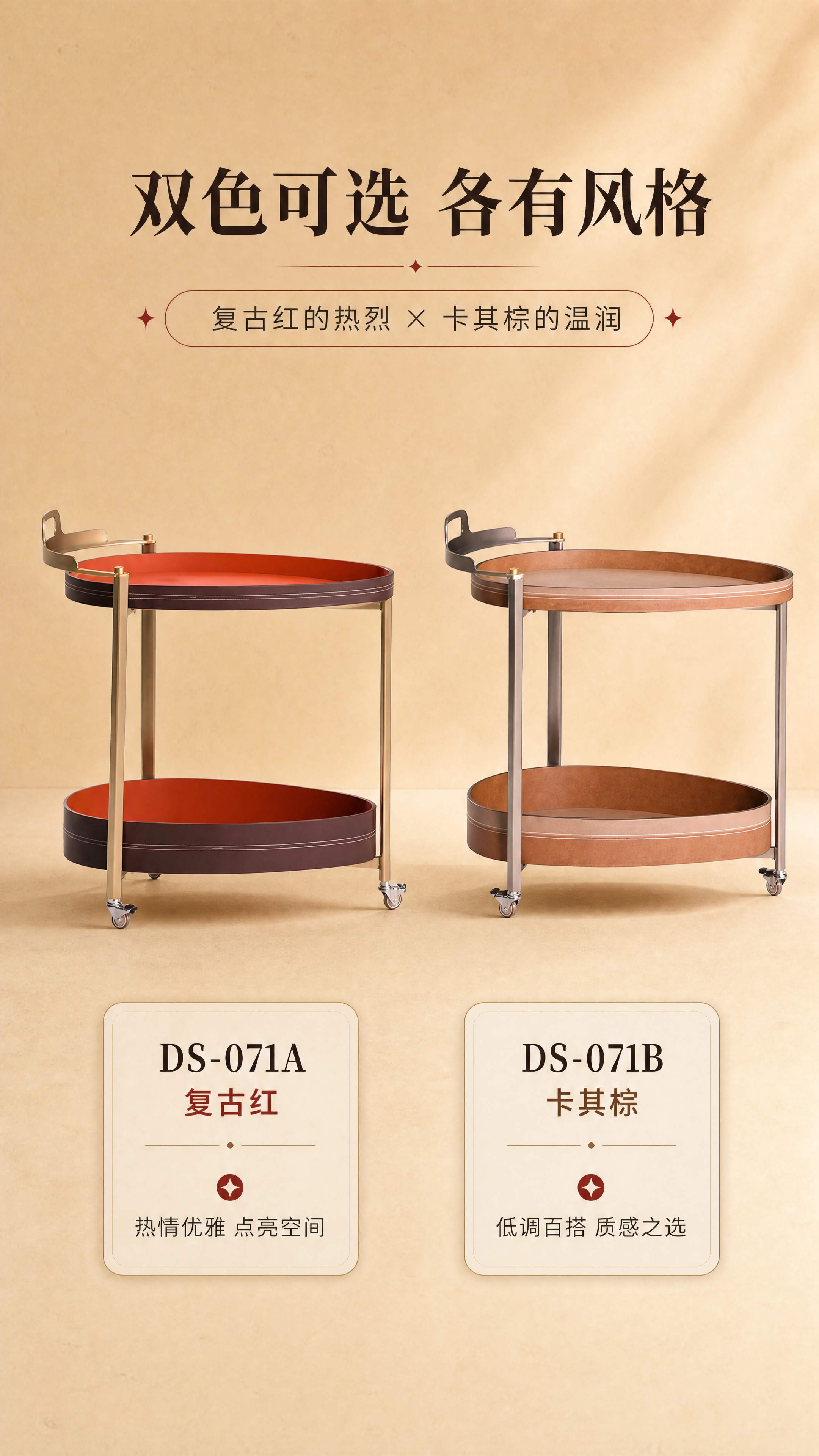 [商品] 使用【图1】两款餐车（左红色DS-071A、右卡其色… - 图片创意预览