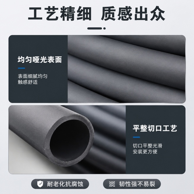 [主图-3] TPE胶管工艺细节展示，突出表面材质工艺。[氛围风格] 细节特写，突出材质细腻均匀。[画质] 超高清特写，材质纹理清晰。[元素] 采用产品表面与管口的双框细节拼图，上框展示胶管外表面哑光预览效果