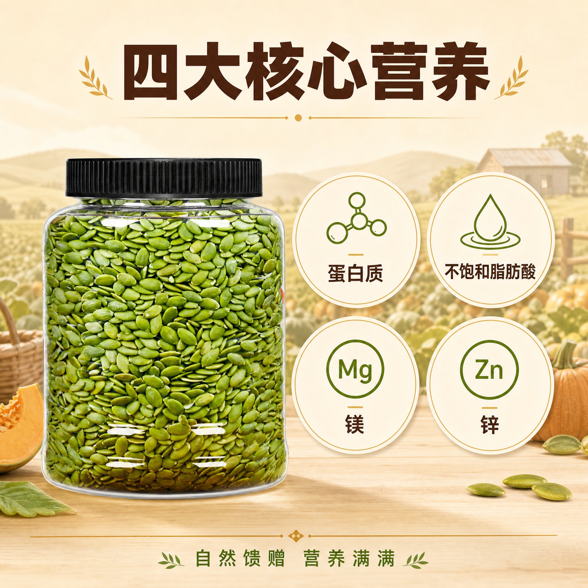 [主图-2] 主题：南瓜子仁营养成分与产地溯源。唯一任务：展示… - 图片创意预览