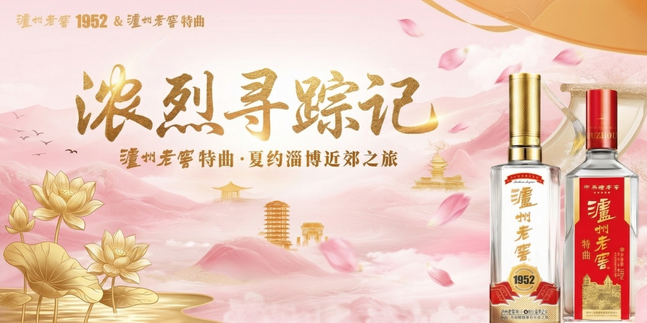 整体换成淡粉色，夏天氛围“春约”变成“夏约”文字颜色根据色调改变。字和酒不变。造景换成夏天的风格，金色荷花在左下角，酒后的画卷里延伸出造境。不要过多的色彩变化（花朵），和原风格基本一致保持整体风格不变预览效果