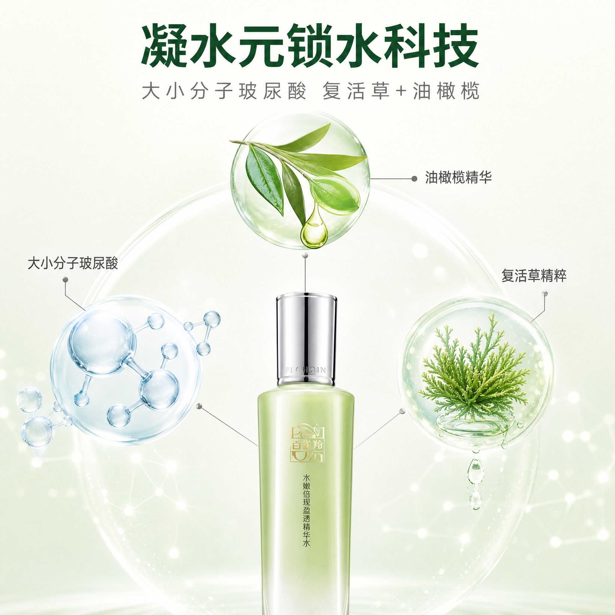 [主图-2] 核心成分解析，展示百雀羚水嫩倍现盈透精华水的核心… - 图片创意预览
