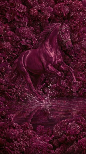 生成5张，不同的马匹的姿态，马匹要呈现出整体，被花团锦簌预览效果