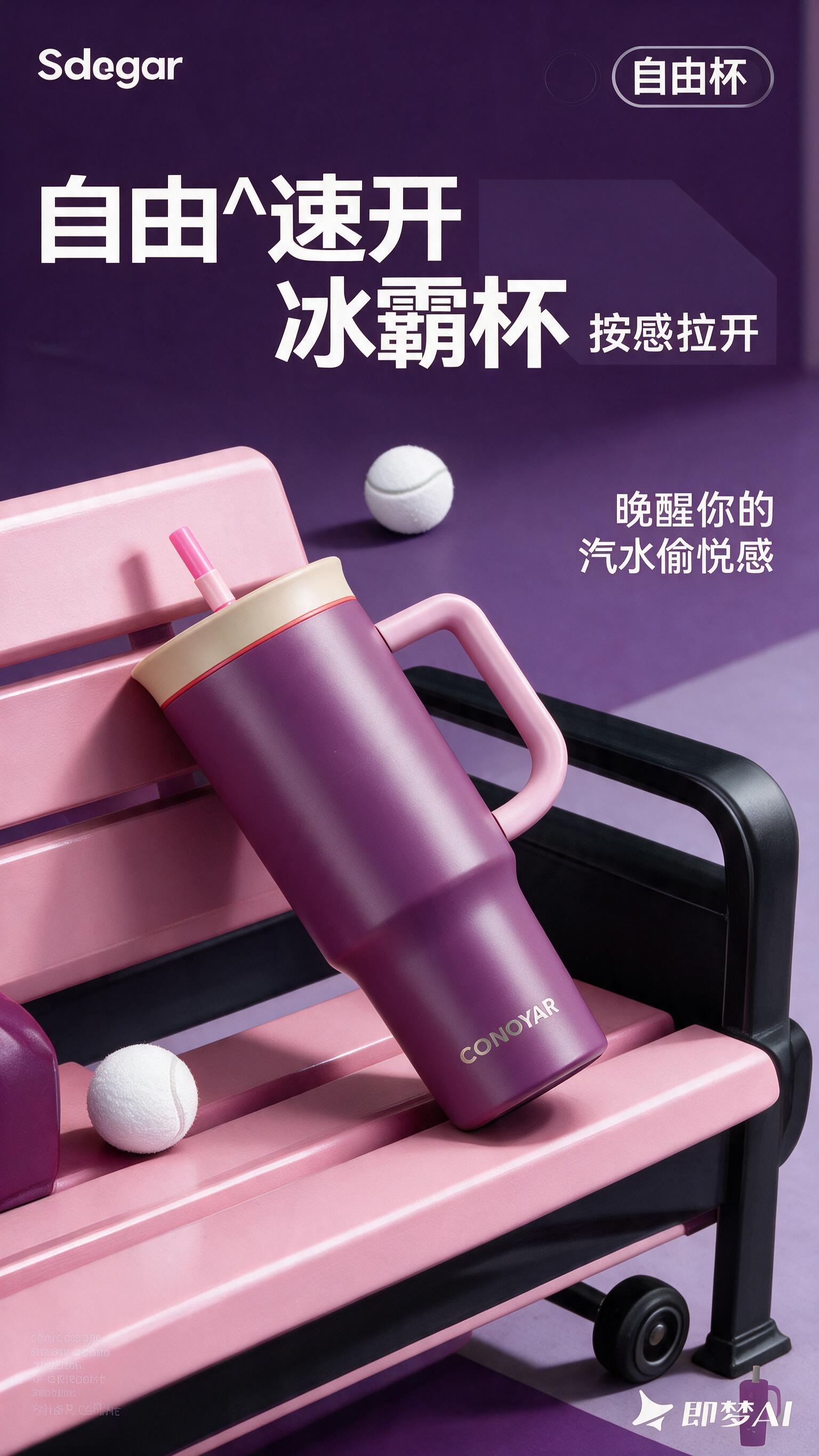 将图一中的绿色水杯替换为图二的紫色水杯，严格按照图二水杯的造型… - 图片创意预览