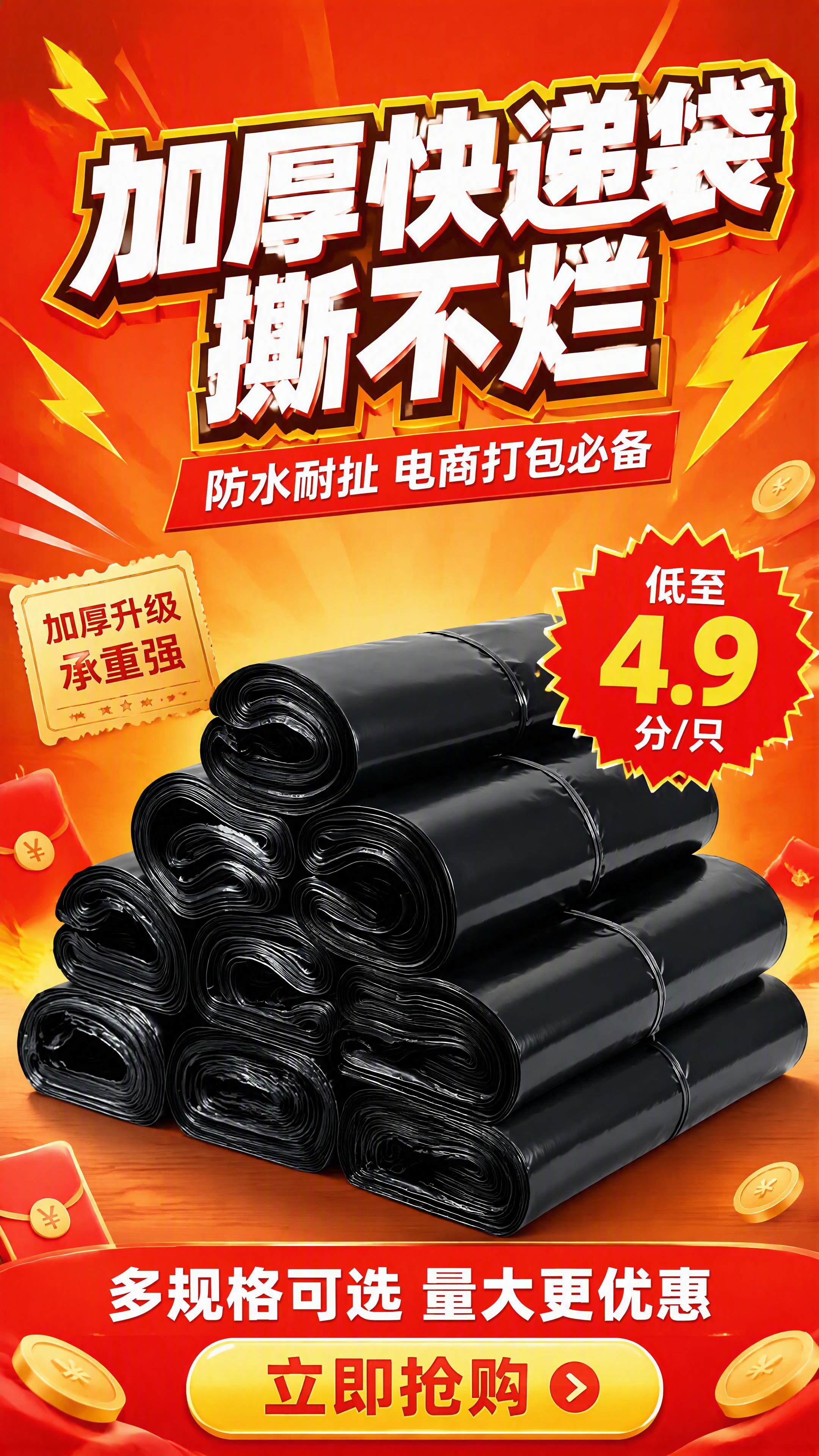 [第1张] 详情页头图主视觉 - 加厚黑色快递打包袋产品海报。… - 图片创意预览