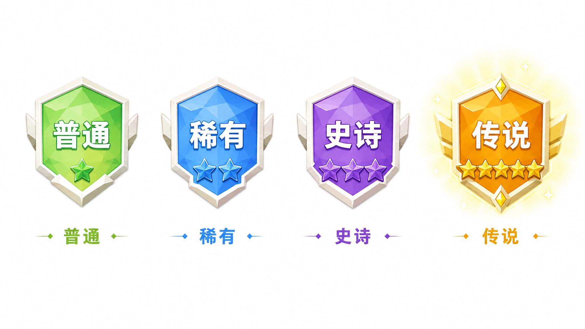 手游精灵品质标签设计展示图，16:9横版，白色干净背景，低多边… - 图片创意预览