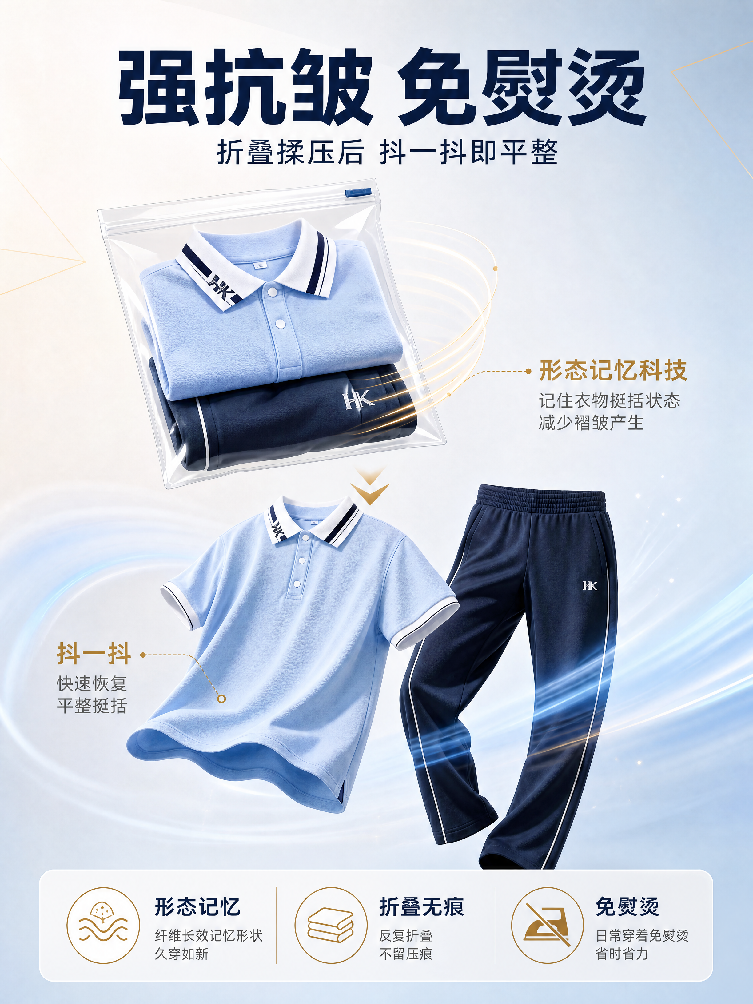 [商品] 使用【图2】浅蓝短袖Polo衫+藏青长裤校服套装；商… - 图片创意预览