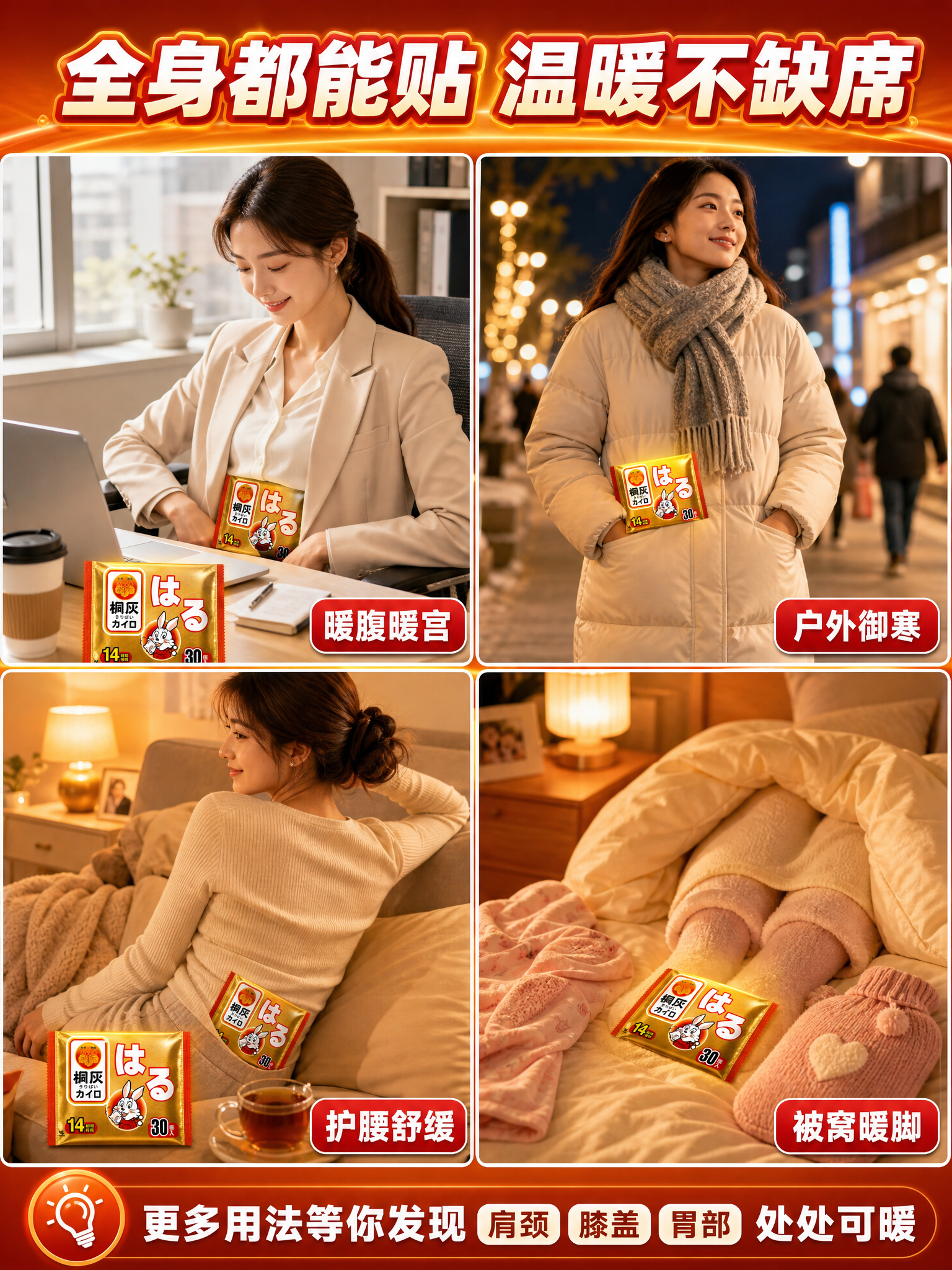 [主图-4 竖版3:4] 小林制药桐灰暖宝宝 多场景使用展示… - 图片创意预览