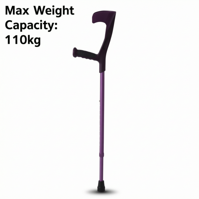 Product feature graphic for the purple elbow crutch, highlight maximum weight capacity, with English预览效果
