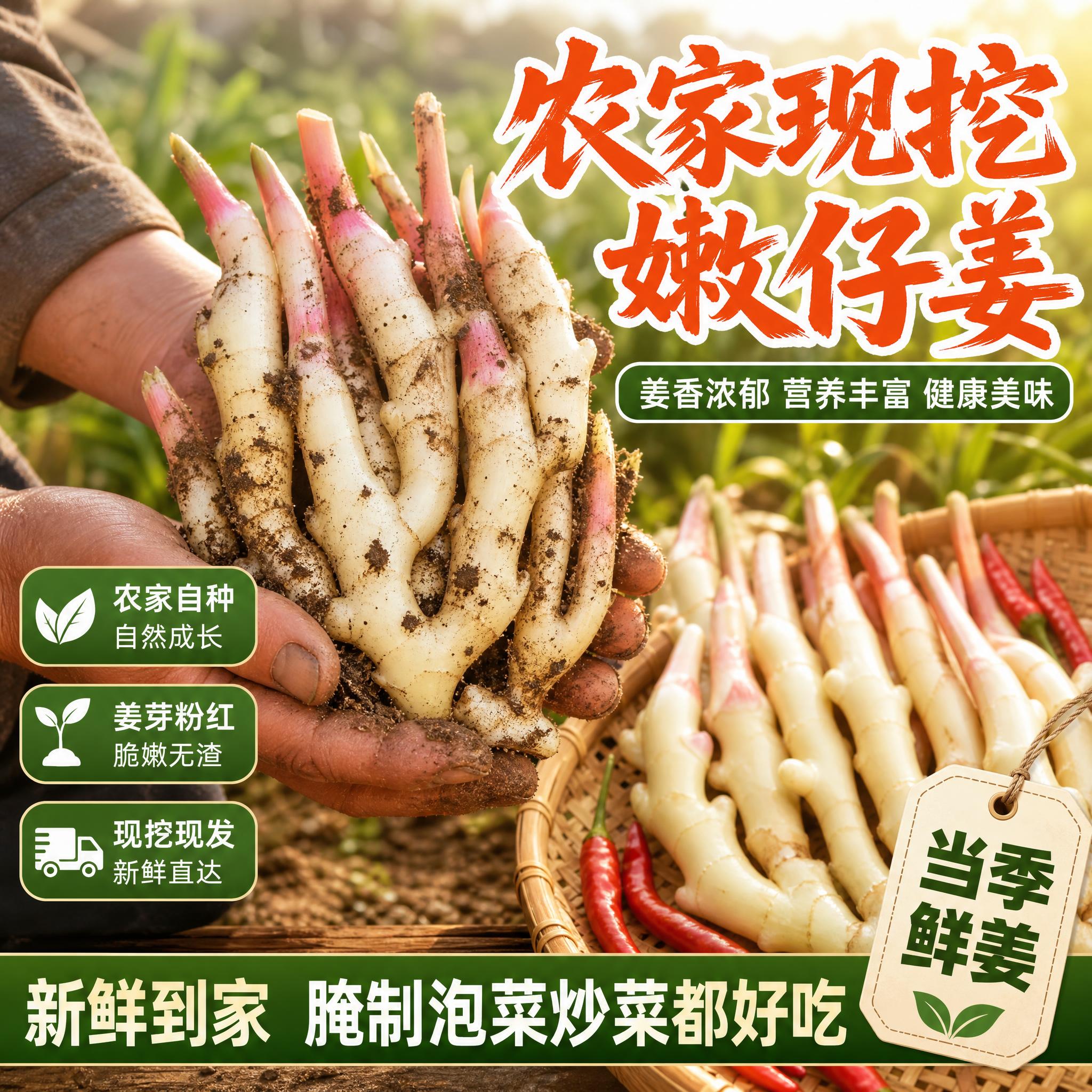 [主图-2] 主题：新鲜嫩仔姜 产地溯源与品质细节 突出农家自… - 图片创意预览