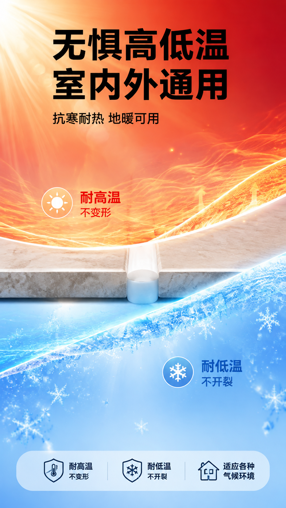 [画面] 页面目标：展示美缝剂耐高低温、室内外通用的性能优势，… - 图片创意预览