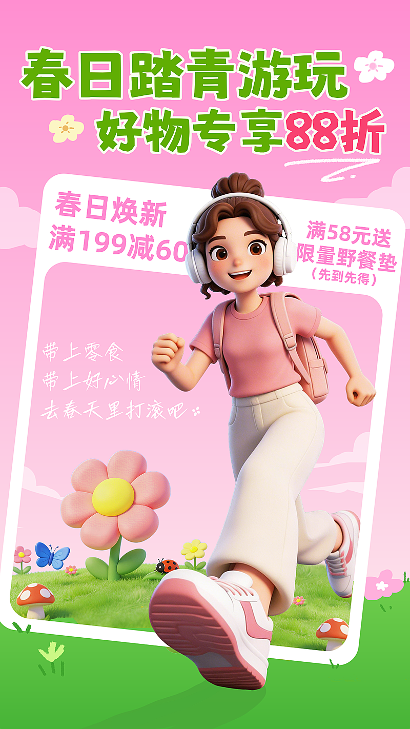 春日营销踏青游玩好物专享竖版海报