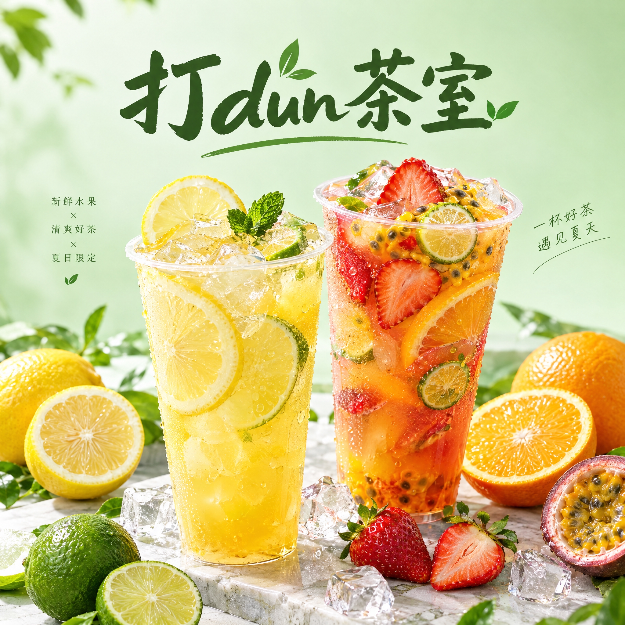 茶室品牌头像设计，店名"打dun茶室"，以一杯清爽的柠檬茶和一… - 图片创意预览