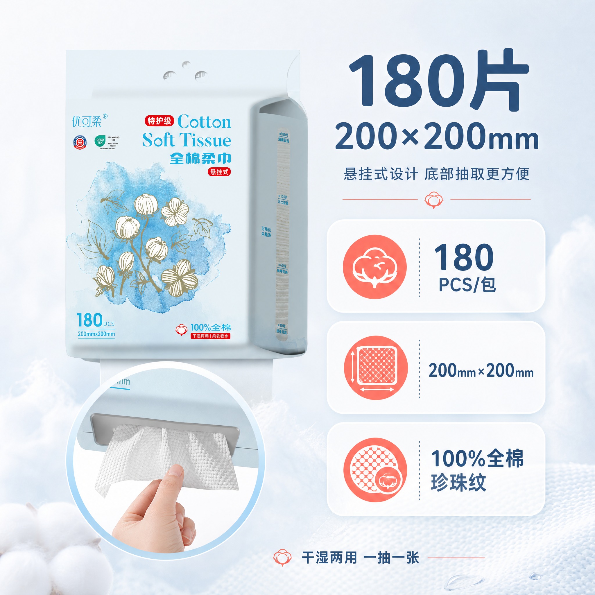 [主图-3] 优可柔 悬挂式全棉柔巾 规格页，唯一任务：说清… - 图片创意预览