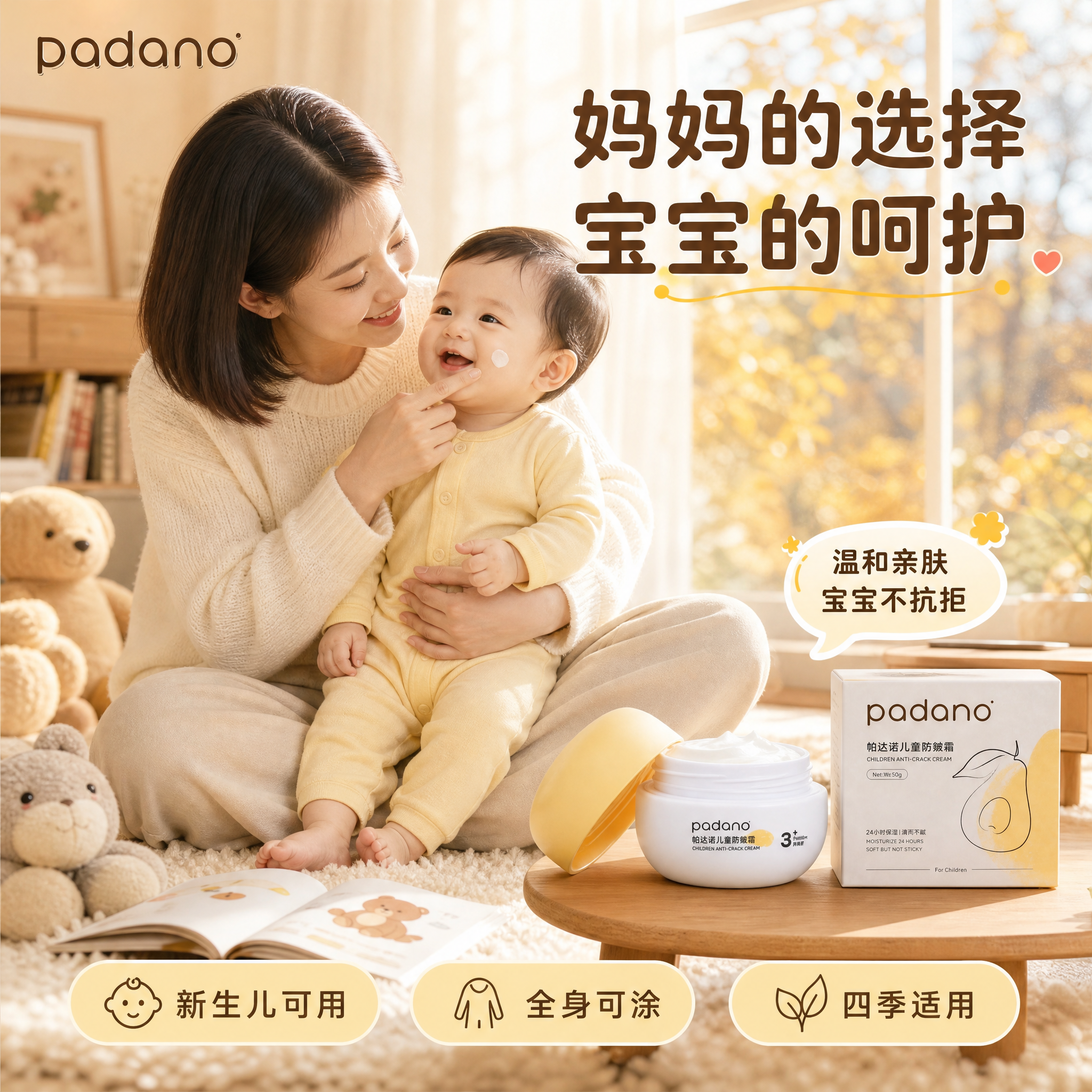 [主图-5] 帕达诺儿童防皴霜50g大白瓶 亲子互动真实使用场… - 图片创意预览
