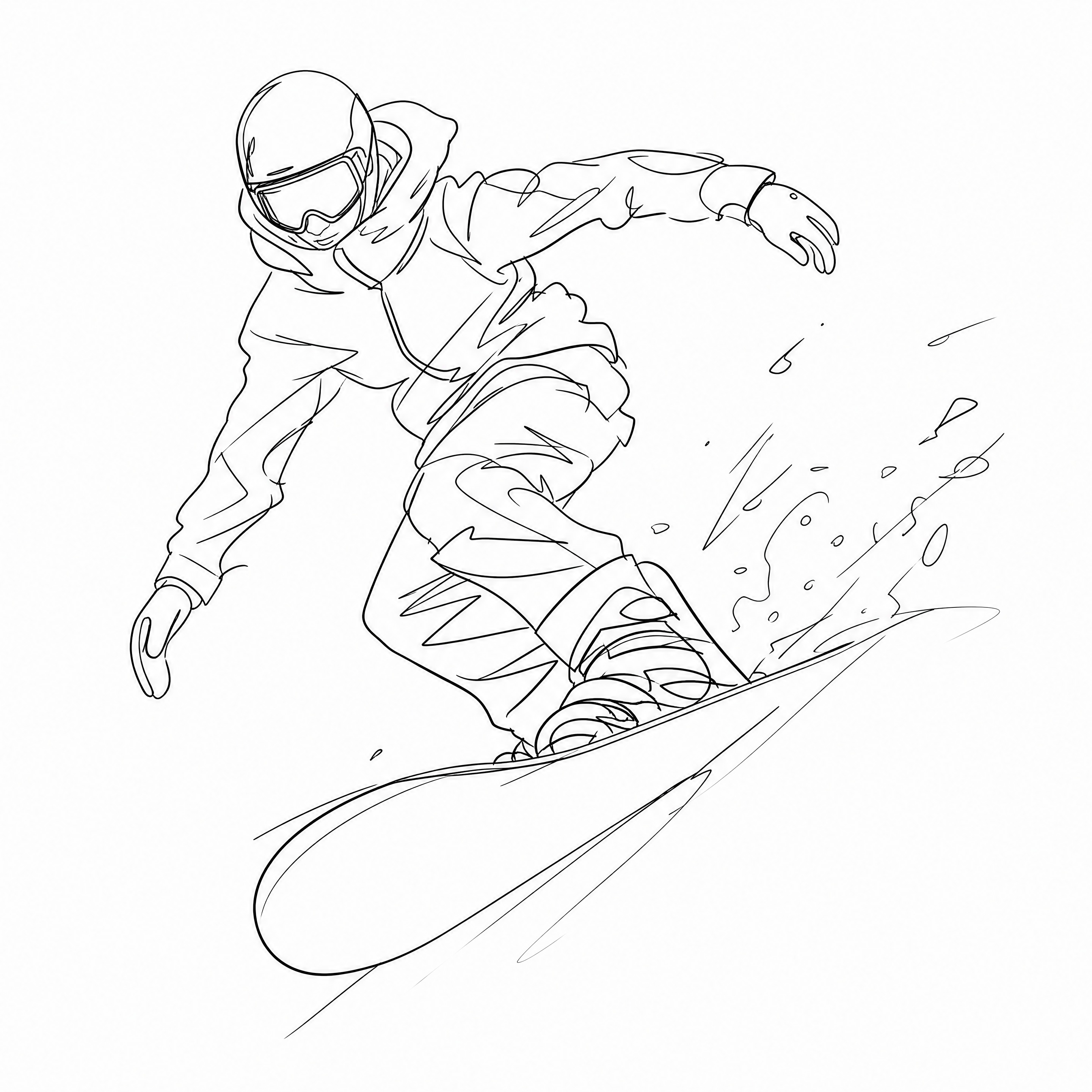 超简约手绘线稿风格年轻男性滑雪者，修长的人物比例，黑白线条画，… - 图片创意预览