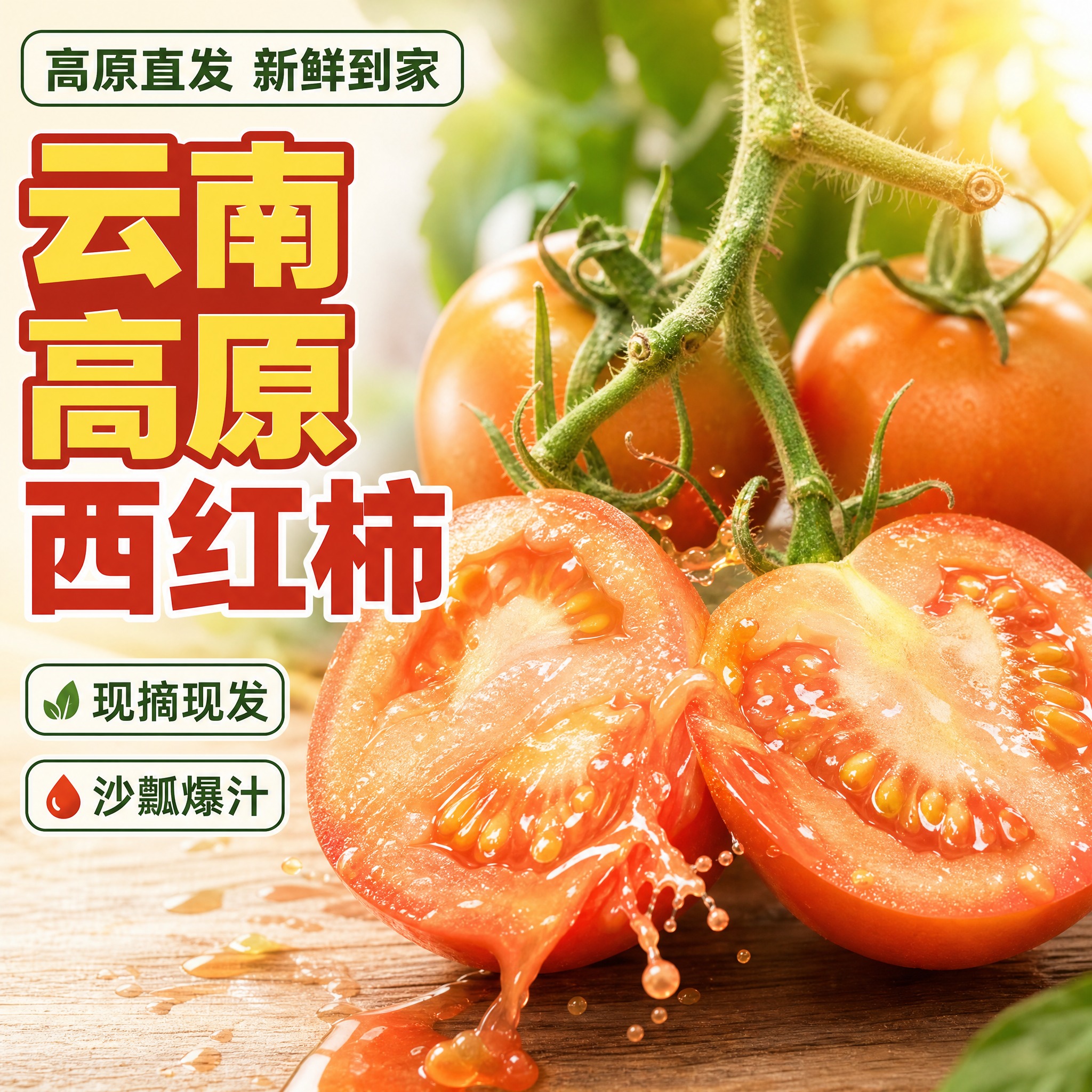 [主图-1] 商品名称：云南高原新鲜西红柿。主题与唯一任务：首… - 图片创意预览