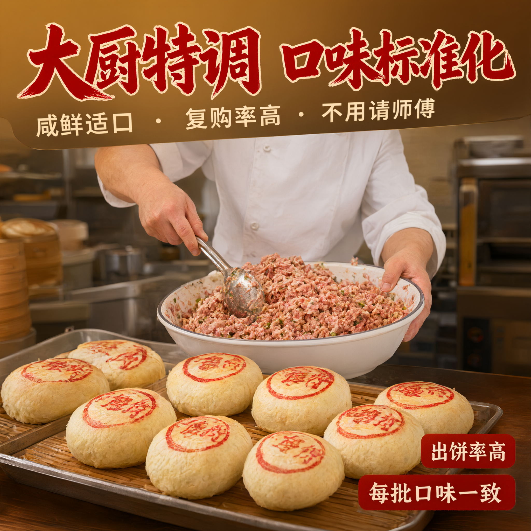 [主图-3] 鲜肉月饼工艺标准化图，突出大厨特调口味、出品稳定… - 图片创意预览