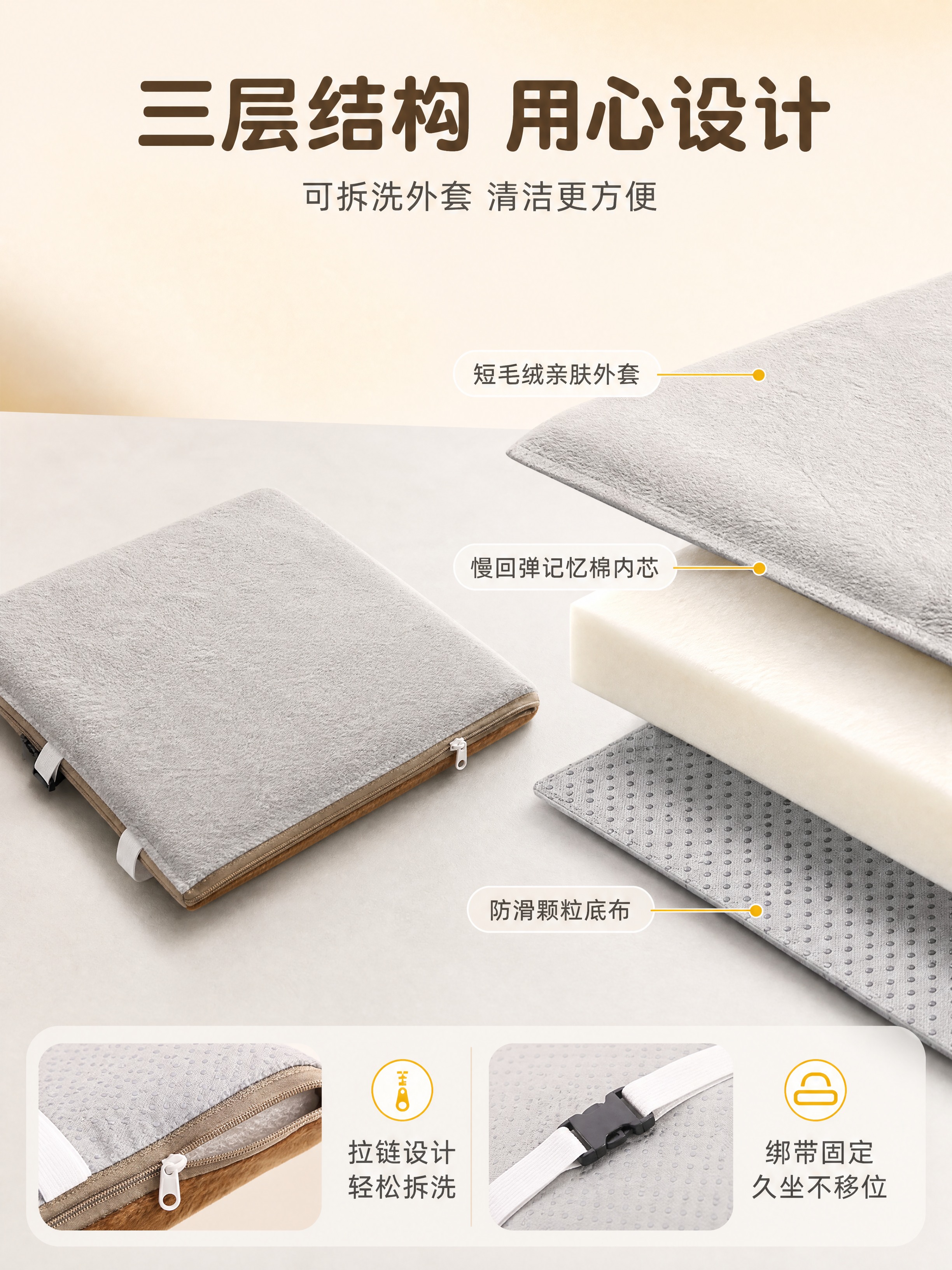 [商品] 使用【图1】棕色坐垫（展示拉链与内芯细节）和【图2】… - 图片创意预览