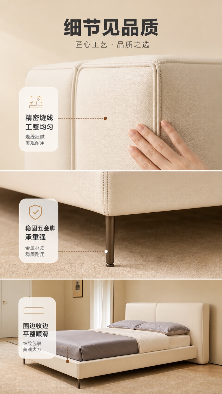 [商品] 使用【图1】米白色意式极简软包床；保留床头双块软包造… - 图片创意预览